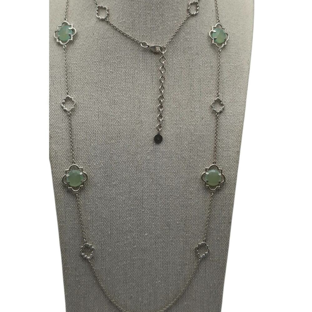 Green Fauceted Clover Station Stella & Dot Silver Necklace